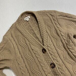 Vintage St Johns Bay cable knit Cardigan Sweater womens Medium Beige Fisherman